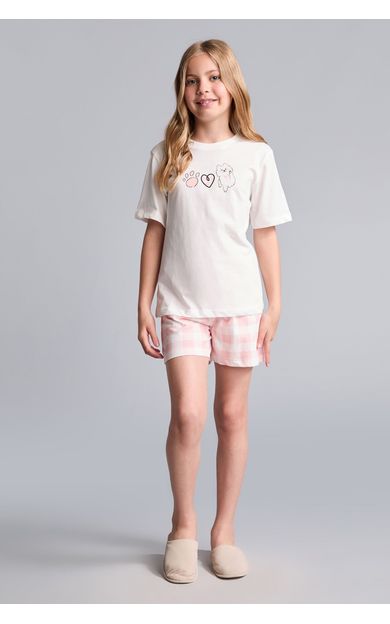DeFacto Regular Fıt Şortlu 2'li Ekru Pijama Takımı Kız Çocuk
