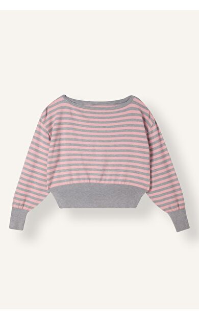 DeFacto Regular Fit Kayık Yaka Çizgili Triko Crop Kazak