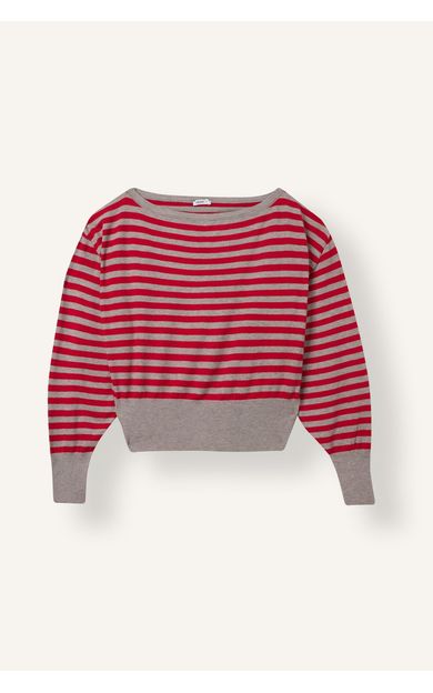 DeFacto Ultra Yumuşak Regular Fit Kayık Yaka Çizgili Triko Crop Kazak