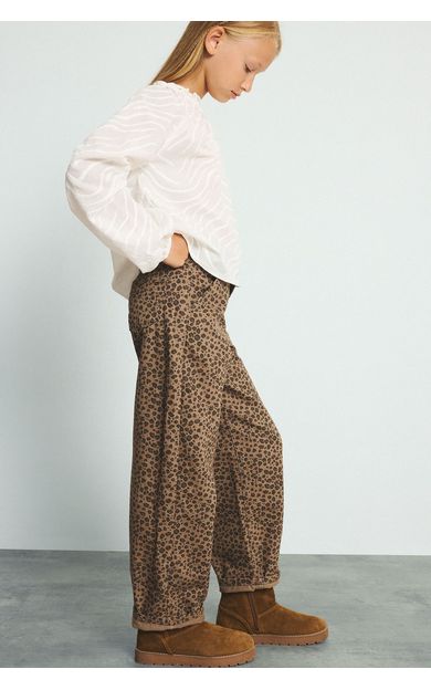 DeFacto Leopar Desenli Baggy Fit Esnek Bantlı Paça Gabardin Pantolon Kız Çocuk