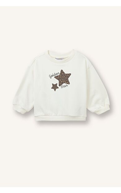 DeFacto Yıldız Baskılı Regular Fit Bisiklet Yaka Sweatshirt Kız Bebek