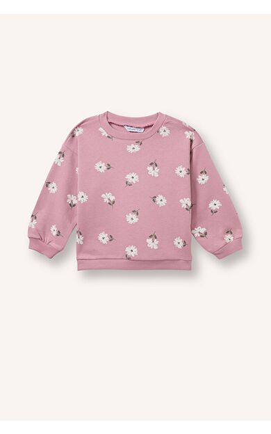 DeFacto Regular Fit Bisiklet Yaka Çiçekli Sweatshirt Kız Bebek