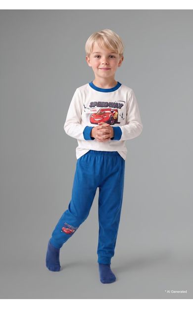 DeFacto Cars Baskılı Uzun Kollu Üst Lastikli Paça Alt 2'li Pijama Takımı Erkek Bebek