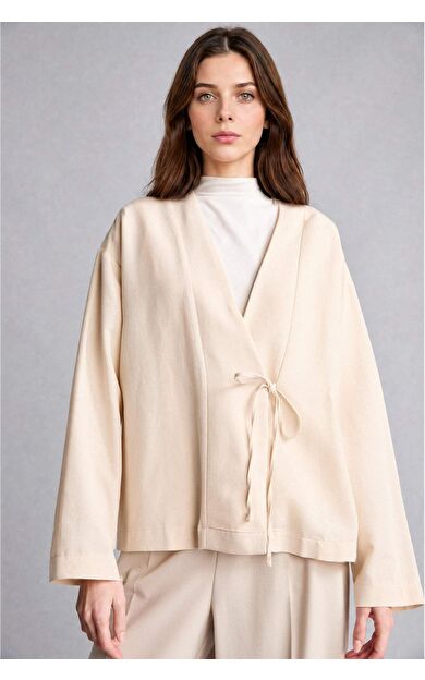 DeFacto Regular Fıt Keten Karışımlı Kimono