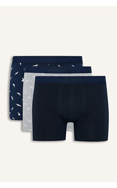 DeFacto Regular Fıt Desenli Beli Lastikli 3'lü Boxer Lacivert