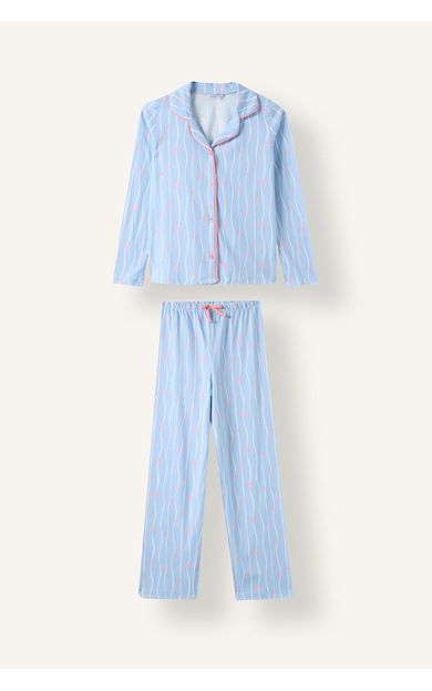 DeFacto Regular Fıt 2'li Pijama Takımı Kız Çocuk Mavi