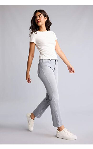 DeFacto Crop Flare Fıt Yüksek Bel Gri Jean Pantolon