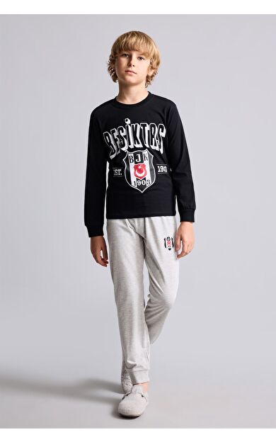 DeFacto Beşiktaş Baskılı Bisiklet Yaka Uzun Kollu 2'li Pijama Takımı Erkek Çocuk