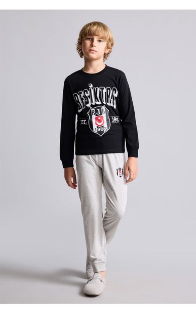 DeFacto Beşiktaş Baskılı Bisiklet Yaka Uzun Kollu 2'li Pijama Takımı Erkek Çocuk