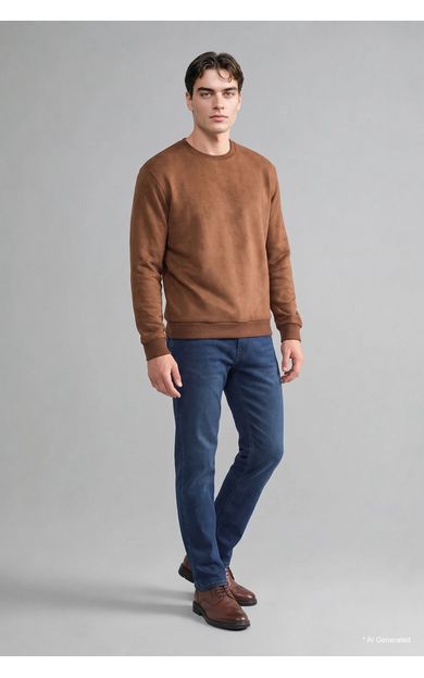 DeFacto Regular Fıt Bisiklet Yaka Süet Sweatshirt