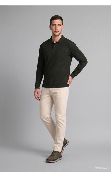 DeFacto Regular Fit Düğmeli Polo Yaka Basic Sweatshirt Haki