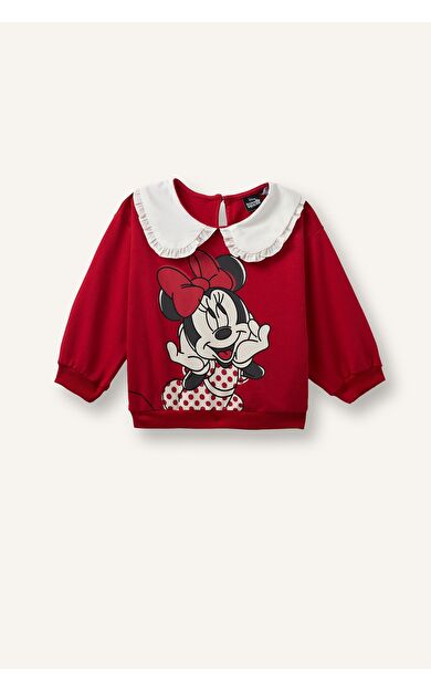 DeFacto Disney Minnie Mouse Baskılı Fırfırlı Bebe Yaka Regular Fit Kız Bebek Sweatshirt