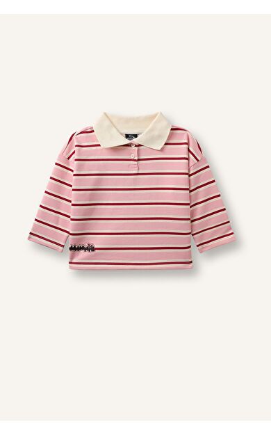 DeFacto Disney Mickey & Minnie Polo Yaka Çizgili Sweatshirt Kız Bebek