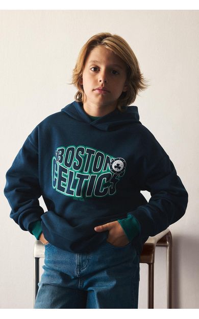 DeFacto NBA Boston Celtıcs Regular Fıt Kapüşonlu İçi Yumuşak Tüylü Sweatshirt Erkek Çocuk