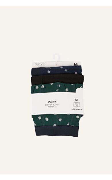 DeFacto Regular Fit Desenli Beli Lastikli Pamuklu 3'lü Boxer