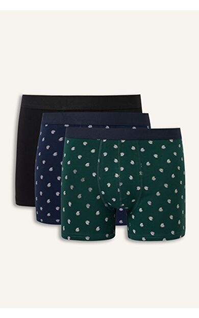 DeFacto Regular Fit Desenli Beli Lastikli Pamuklu 3'lü Boxer