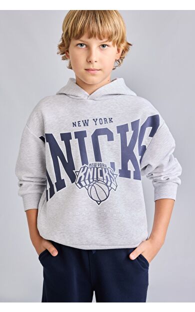 DeFacto NBA New York Knıcks Kapüşonlu İçi Yumuşak Tüylü Sweatshirt Erkek Çocuk