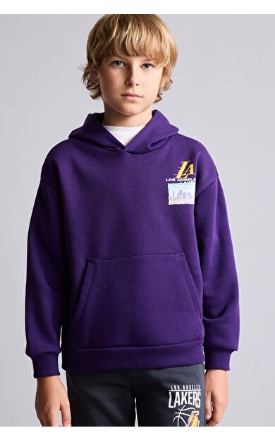 DeFacto NBA Los Angeles Lakers Bisiklet Yaka İçi Yumuşak Tüylü Kalın Sweatshirt Kumaşı Basic Sweatshirt Erkek Çocuk