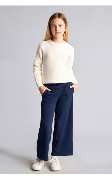 DeFacto Beli Bağcıklı Wide Leg Eşofman Altı Kız Çocuk Lacivert