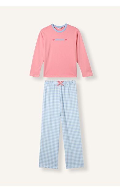 DeFacto Bisiklet Yaka Uzun Koıllu Pijama Üstü Esnek Belli Uzun Pijama Altı 2'li Pijama Takımı