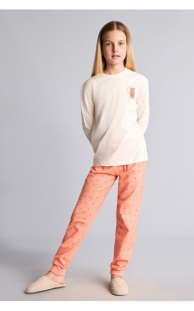 DeFacto Bisiklet Yaka Uzun Kollu Baskılı Regular Fit 2'li Pijama Takımı Kız Çocuk