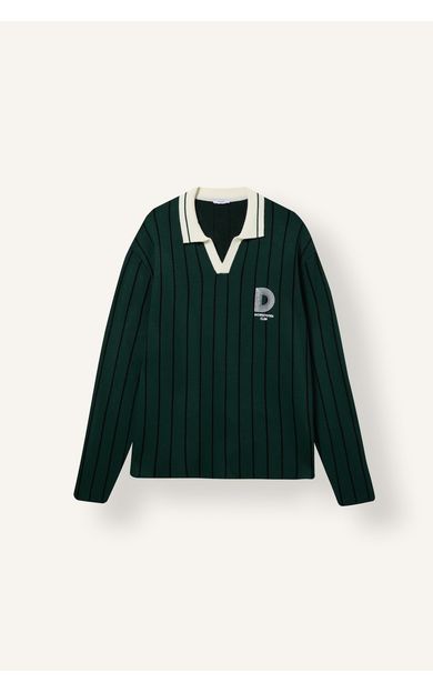 DeFacto Relaxed Fit Çizgili Polo Yaka Nakışlı Triko Kazak