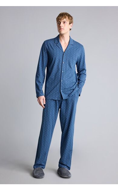 DeFacto Regular Fit Mikro Desenli Uzun Kollu 2'li Pijama Takımı