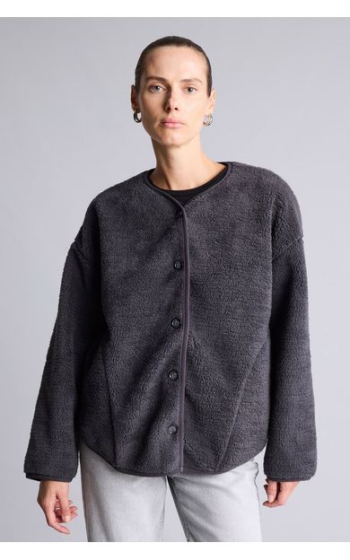 DeFacto Regular Fit Bisiklet Yaka Düğmeli Pelüş Basic Hırka
