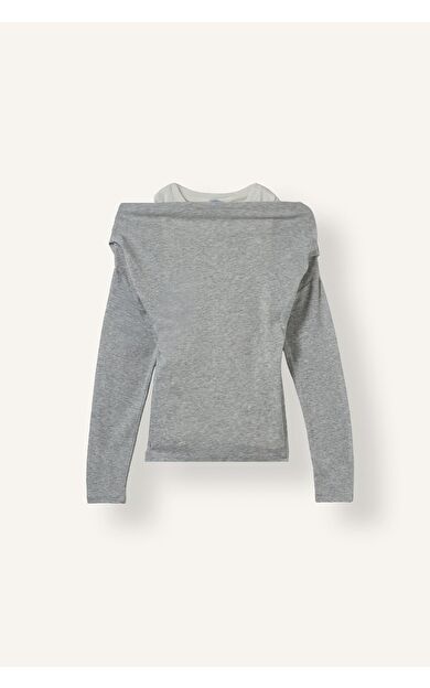 DeFacto Slim Fit Tek Omuzlu Drape Detaylı Ribana Uzun Kollu Basic Tişört