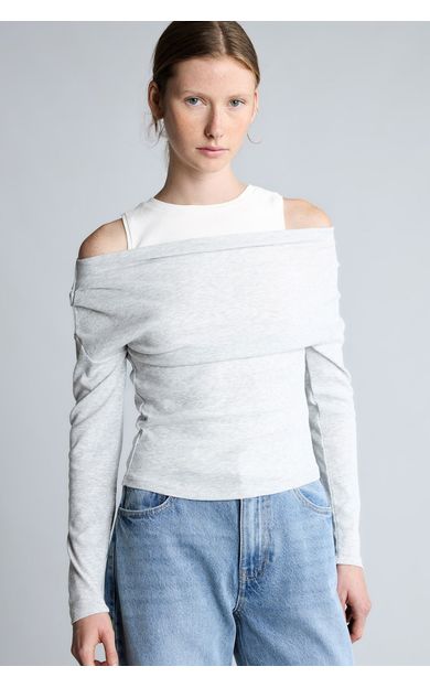 DeFacto Slim Fit Tek Omuzlu Drape Detaylı Ribana Uzun Kollu Basic Tişört
