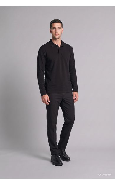 DeFacto Regular Fıt Polo Yaka Sweatshirt Siyah I2734AX26WNBK81
