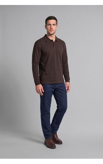 DeFacto Regular Fit Düğmeli Polo Yaka Basic Sweatshirt Kahve