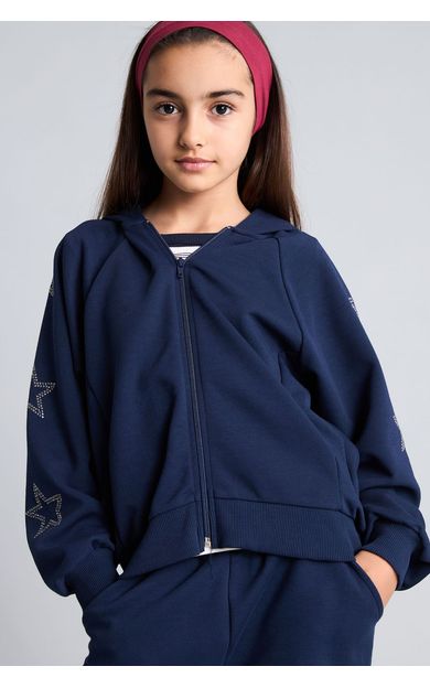DeFacto Kapüşonlu Fermuarlı Yıldız Detaylı Sweatshirt Hırka Kız Çocuk