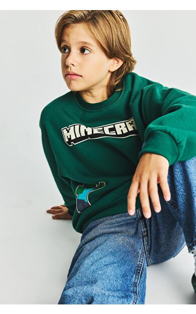 DeFacto Minecraft Bisiklet Yaka İçi Yumuşak Tüylü Kalın Sweatshirt Erkek Çocuk