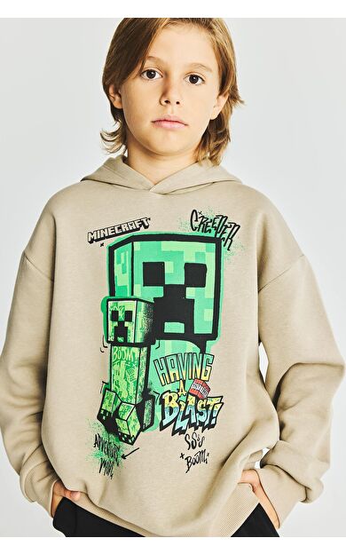 DeFacto Minecraft Bisiklet Yaka İçi Yumuşak Tüylü Baskılı Sweatshirt Erkek Çocuk