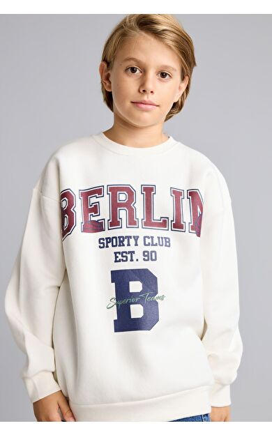 DeFacto Overshirt Fit Bisiklet Yaka Baskılı Sweatshirt Erkek Çocuk