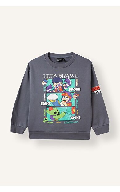 DeFacto Brawl Stars Regular Fıt Bisiklet Yaka İçi Yumuşak Tüylü Kalın Sweatshirt Kumaşı Sweatshirt Erkek Çocuk
