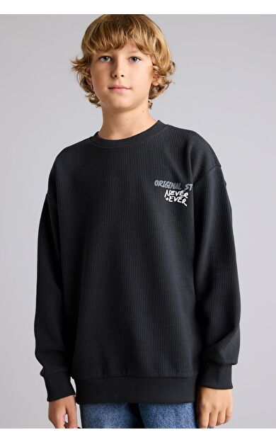 DeFacto Oversize Bisiklet Yaka Rebel Baskılı Sweatshirt Erkek Çocuk