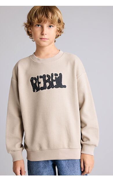 DeFacto Oversize Bisiklet Yaka Rebel Baskılı Sweatshirt Erkek Çocuk