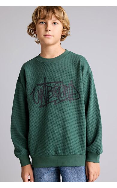 DeFacto Oversize Bisiklet Yaka Rebel Baskılı Sweatshirt Erkek Çocuk