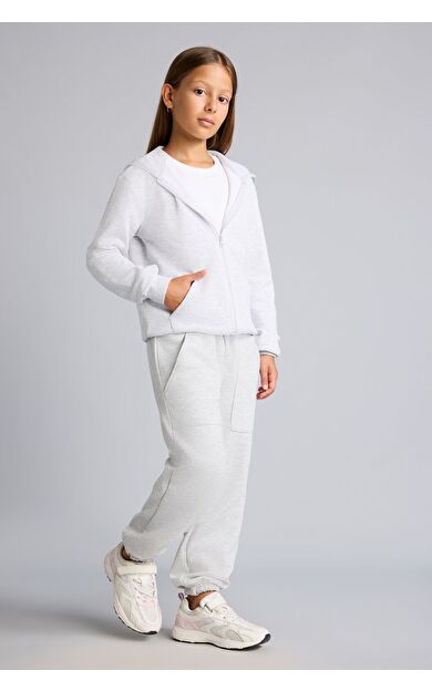 DeFacto Beli ve Paçası Lastikli Cepli Jogger Fit Pantolon Kız Çocuk