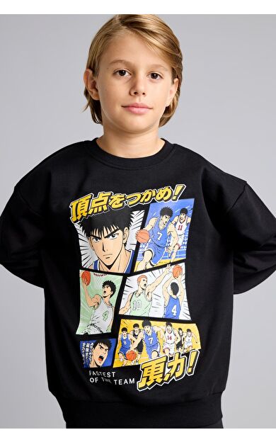 DeFacto Overshirt Fit Bisiklet Yaka Baskılı İçi Yumuşak Tüylü Sweatshirt Erkek Çocuk
