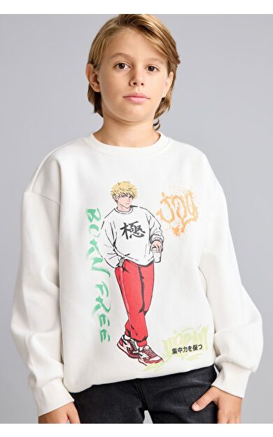 DeFacto Overshırt Fıt Bisiklet Yaka İçi Yumuşak Tüylü Kalın Sweatshirt Erkek Çocuk