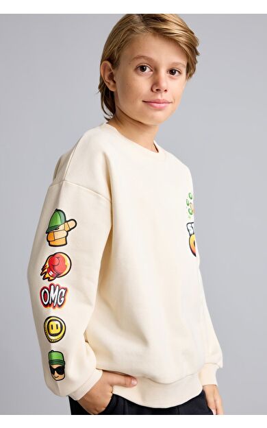 DeFacto Stumble Guys Baskılı Bisiklet Yaka İçi Yumuşak Tüylü Sweatshirt Erkek Çocuk