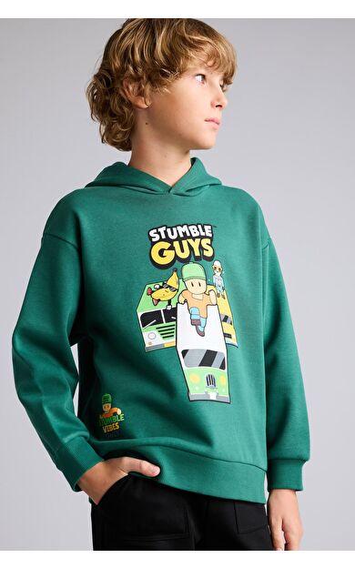 DeFacto Stumble Guys Bisiklet Yaka İçi Yumuşak Tüylü Kalın Baskılı Sweatshirt Erkek Çocuk
