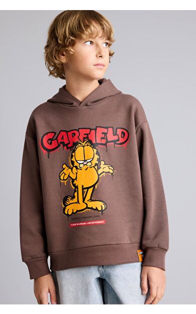 DeFacto Garfield Bisiklet Yaka İçi Yumuşak Tüylü Baskılı Sweatshirt Erkek Çocuk