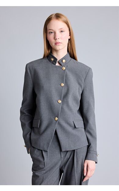 DeFacto Regular Fıt Dik Yaka Blazer Ceket Antrasit I3334AX26AUAR168