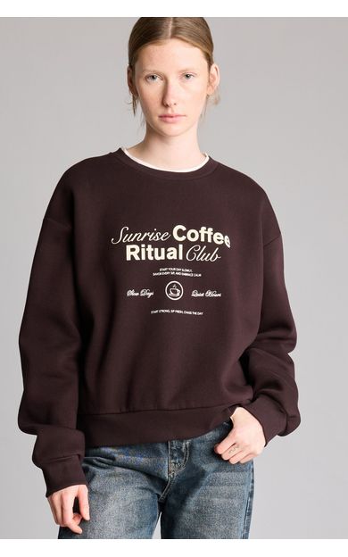 DeFacto Relaxed Fit Bisiklet Yaka Baskılı Kalın Sweatshirt