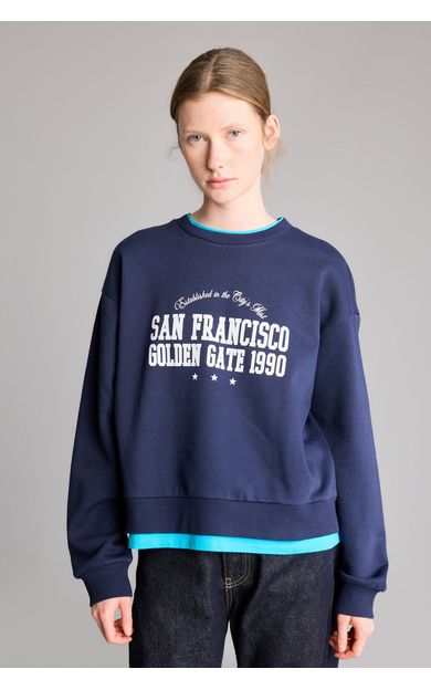 DeFacto Relax Fıt Bisiklet Yaka Slogan Baskılı Kalın Sweatshirt Kumaşı Sweatshirt