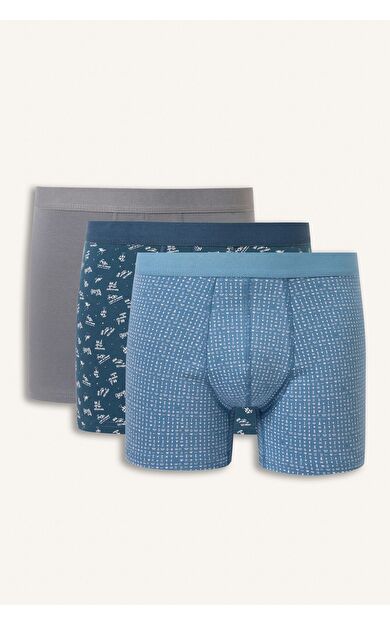 DeFacto Regular Fit Desenli Beli Lastikli 3'lü Boxer